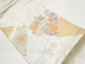 相良刺繍切り嵌め風鶴に花々模様名古屋帯